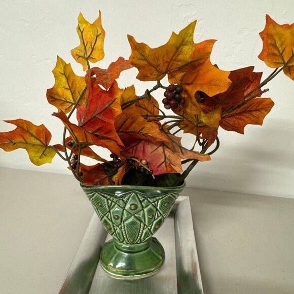 Vintage Ucagco Carved Vase Green Ceramic Decorative Art Deco Design Unique Decor - Picture 1 of 13